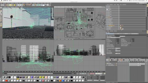 3D! Mit dem 3D-Programm Cinema 4D entsteht die Stadt nach und nach - mit vielen künstlichen Kameras und Gebäuden.